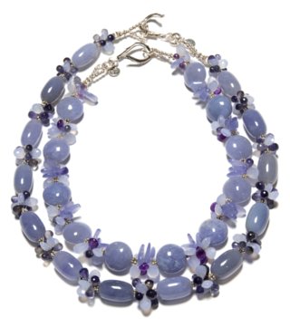 lilac chalcedony and blue iolite necklace
