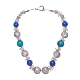 lapis, blue turquoise, hill tribe and turkish silver necklace