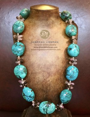 turquoise, tourmaline, rose and smoky quartz necklace 