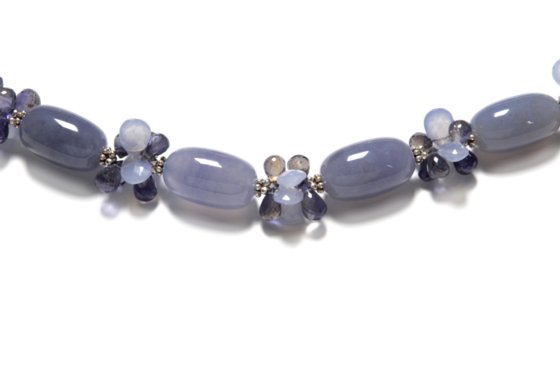 lilac chalcedony and blue iolite necklace