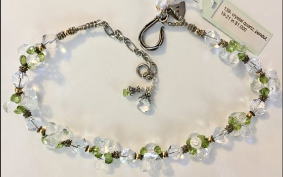 crystal quartz and peridot necklace