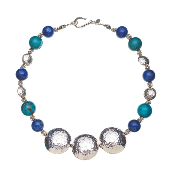lapis, blue turquoise, hill tribe and turkish silver necklace