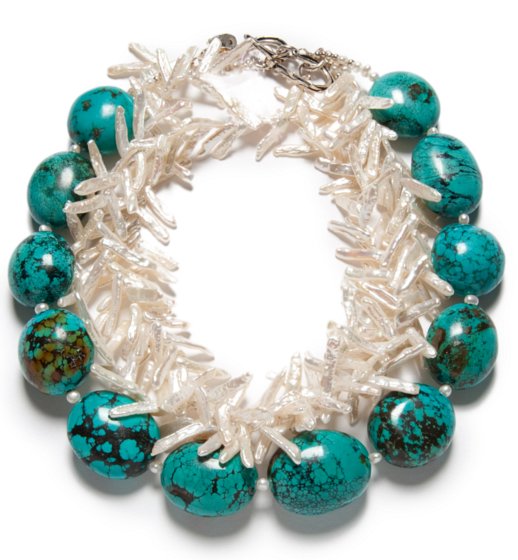 turquoise and white fresh water pearls necklace