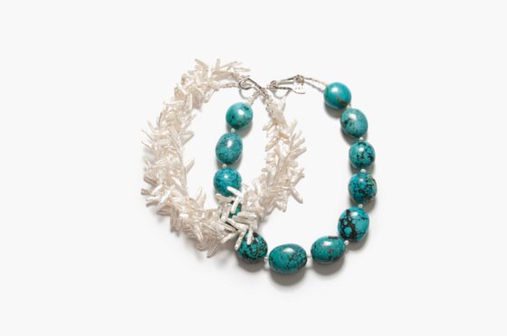 turquoise and white fresh water pearls necklace