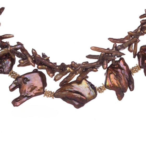 multi-strand bronze cross fresh water pearls necklace