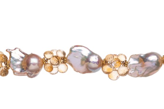 Baroque Peach Pearls, Citrine and 14K Gold  