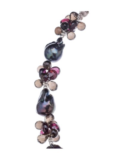 Black Baroque Pearls, Garnet, Smoky Quartz and Sterling Silver Necklace