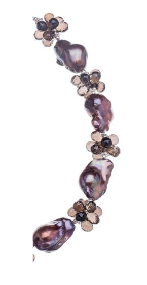 Bronze Baroque Pearls, Smoky Quartz and Sterling Silver Necklace 