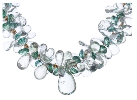 Green Amethyst, Blue-Green Topaz and 14K Gold Necklace