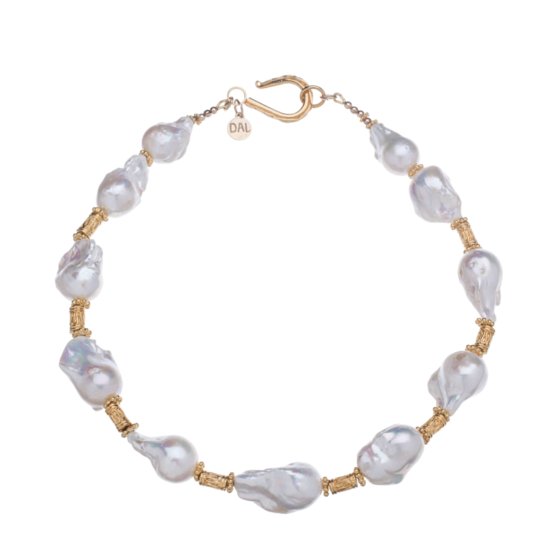 White Baroque Pearls and 14K Gold Necklace