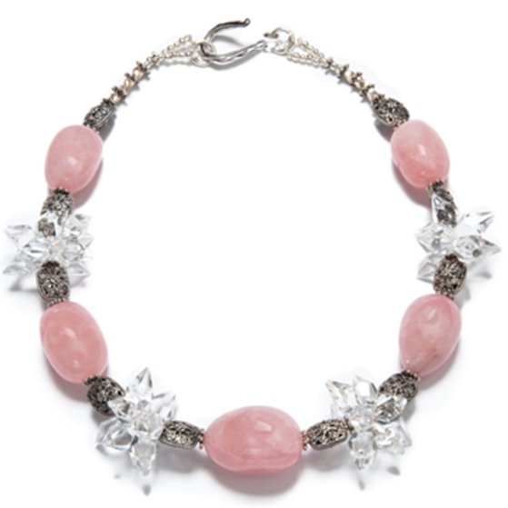 pink and clear crystal quartz necklace